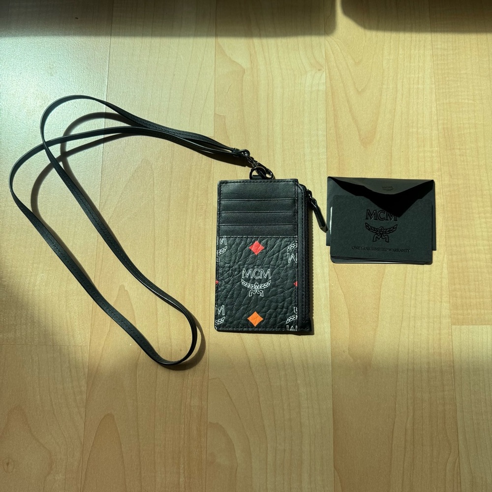 MCM Aren Black Card Holder with Strap
